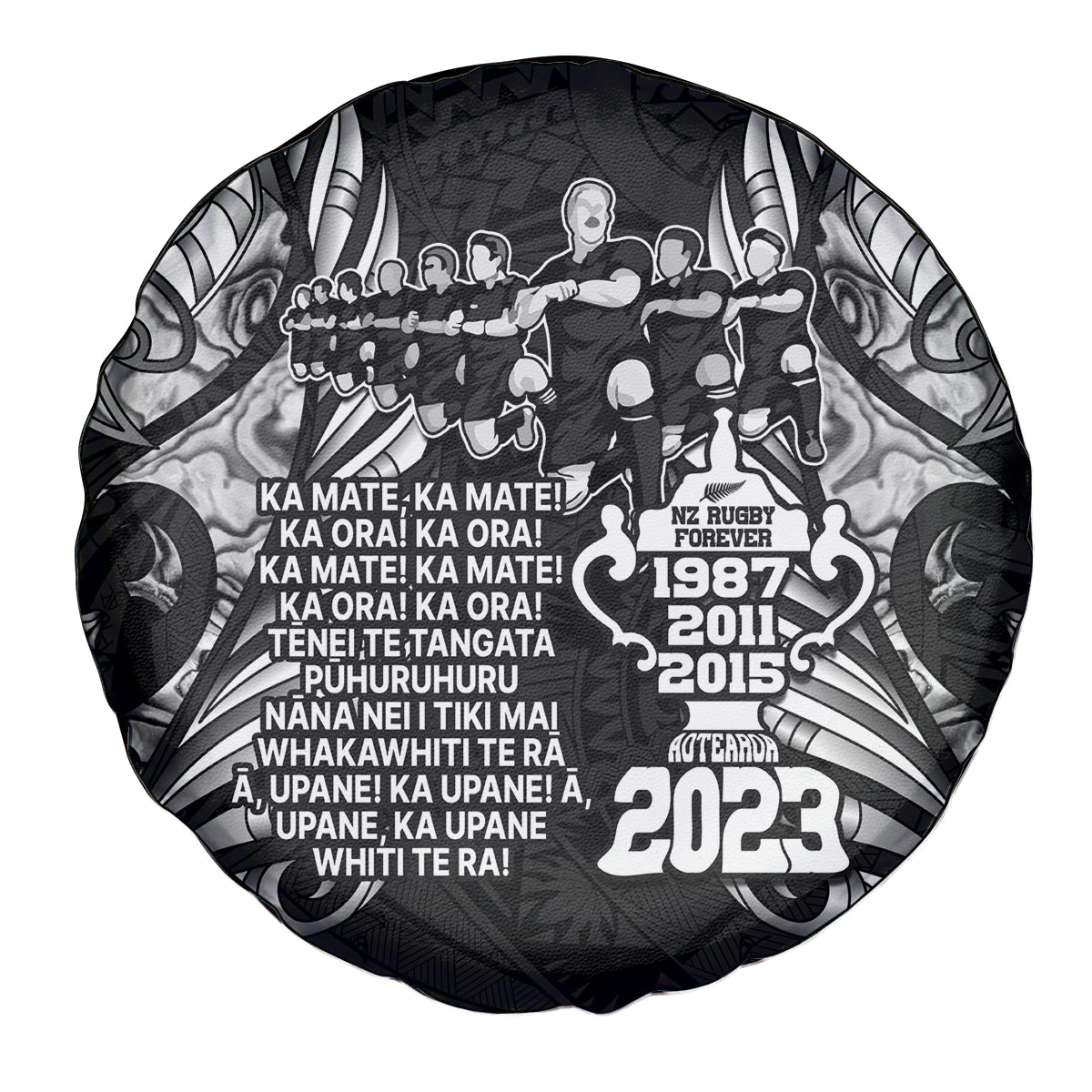 New Zealand Rugby Spare Tire Cover Black Haka Dance With NZ Champions History - Wonder Print Shop