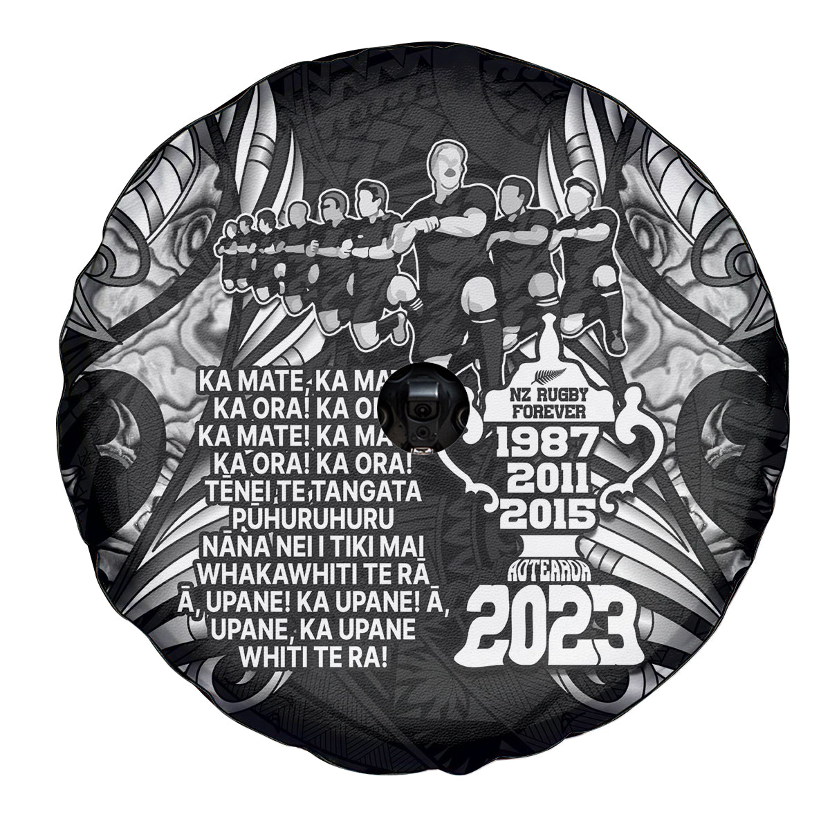 New Zealand Rugby Spare Tire Cover Black Haka Dance With NZ Champions History - Wonder Print Shop