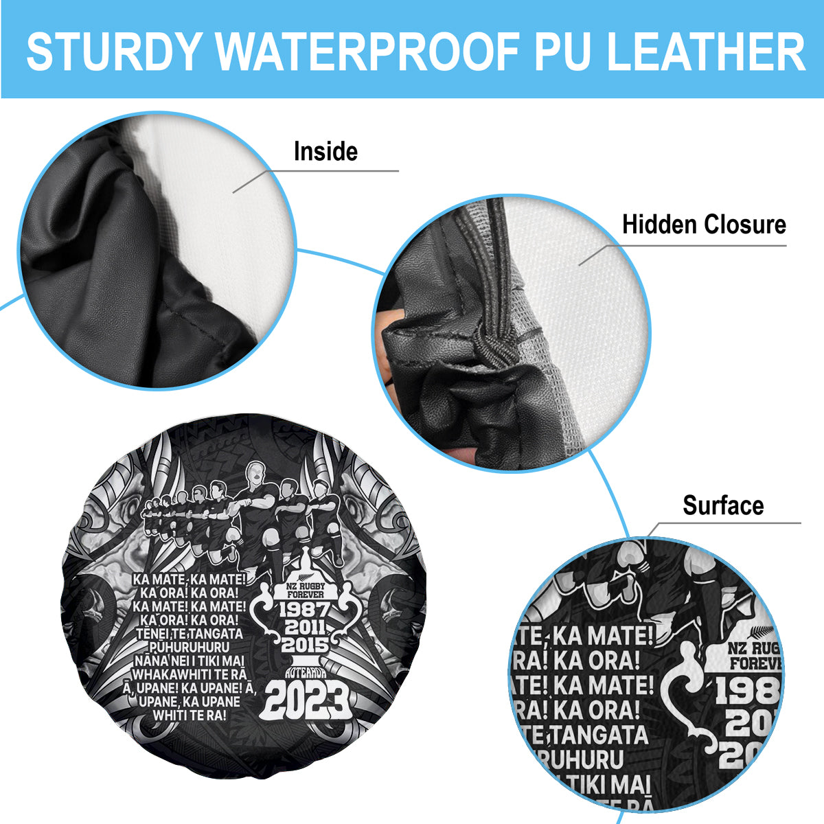 New Zealand Rugby Spare Tire Cover Black Haka Dance With NZ Champions History - Wonder Print Shop