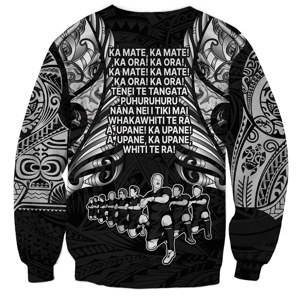 New Zealand Rugby Sweatshirt Black Haka Dance With NZ Champions History - Wonder Print Shop