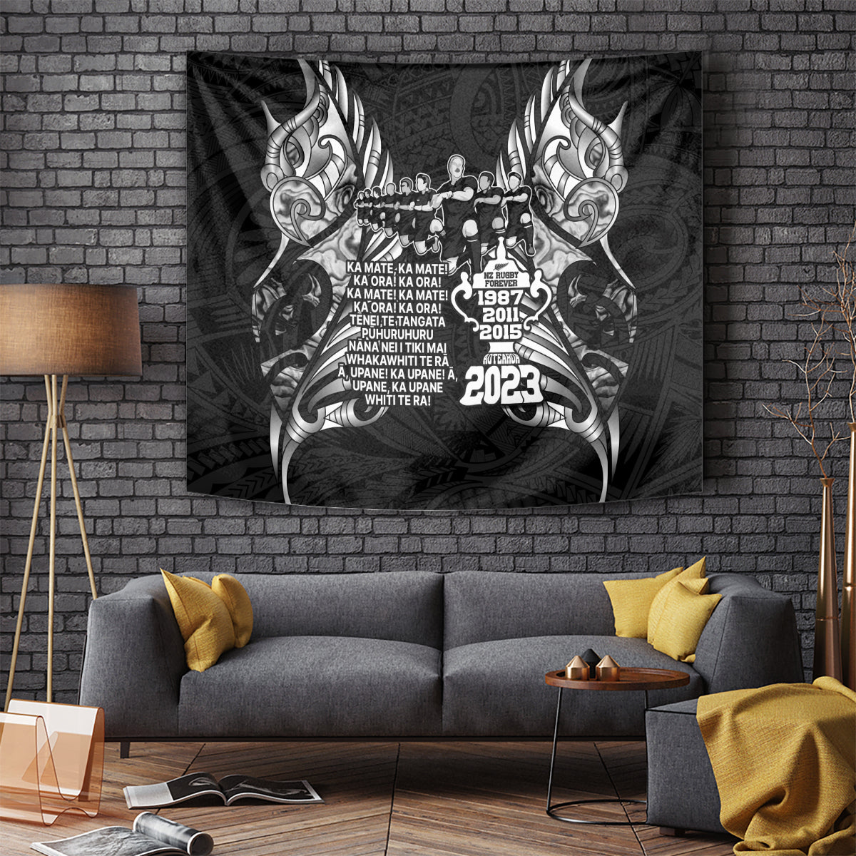 New Zealand Rugby Tapestry Black Haka Dance With NZ Champions History - Wonder Print Shop