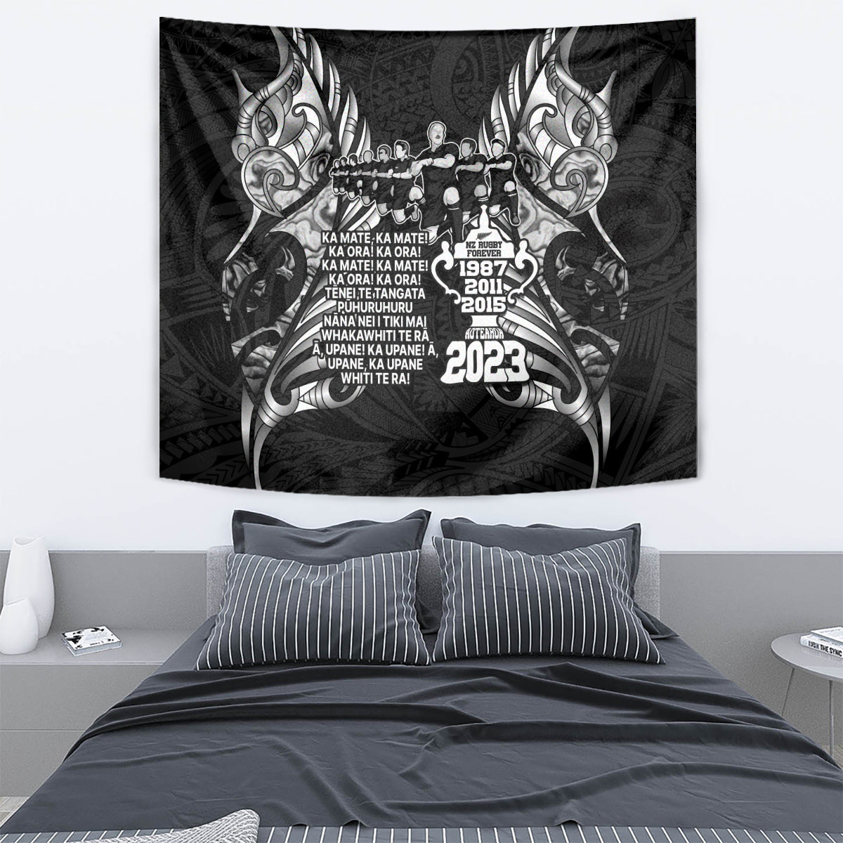 New Zealand Rugby Tapestry Black Haka Dance With NZ Champions History - Wonder Print Shop