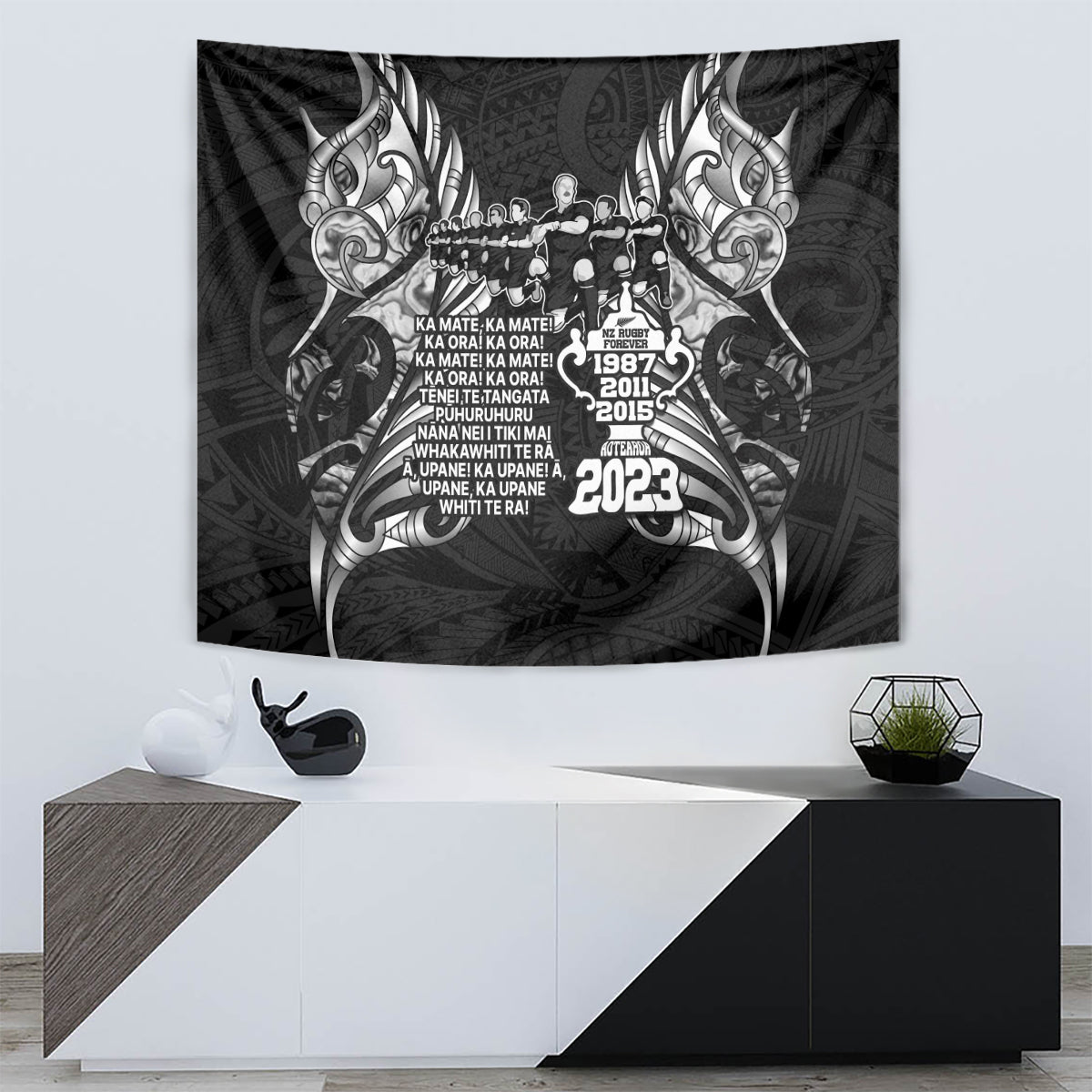 New Zealand Rugby Tapestry Black Haka Dance With NZ Champions History - Wonder Print Shop