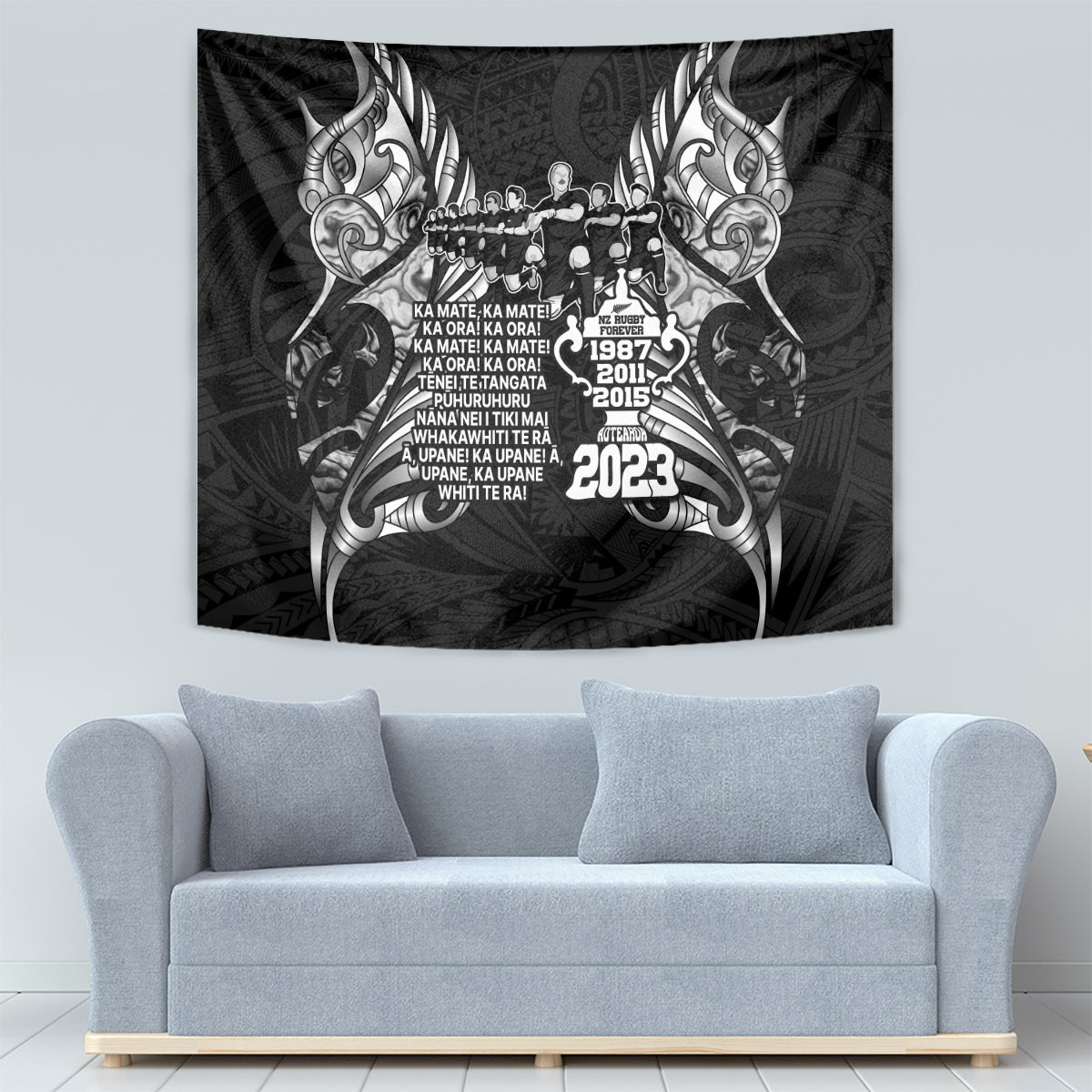New Zealand Rugby Tapestry Black Haka Dance With NZ Champions History - Wonder Print Shop