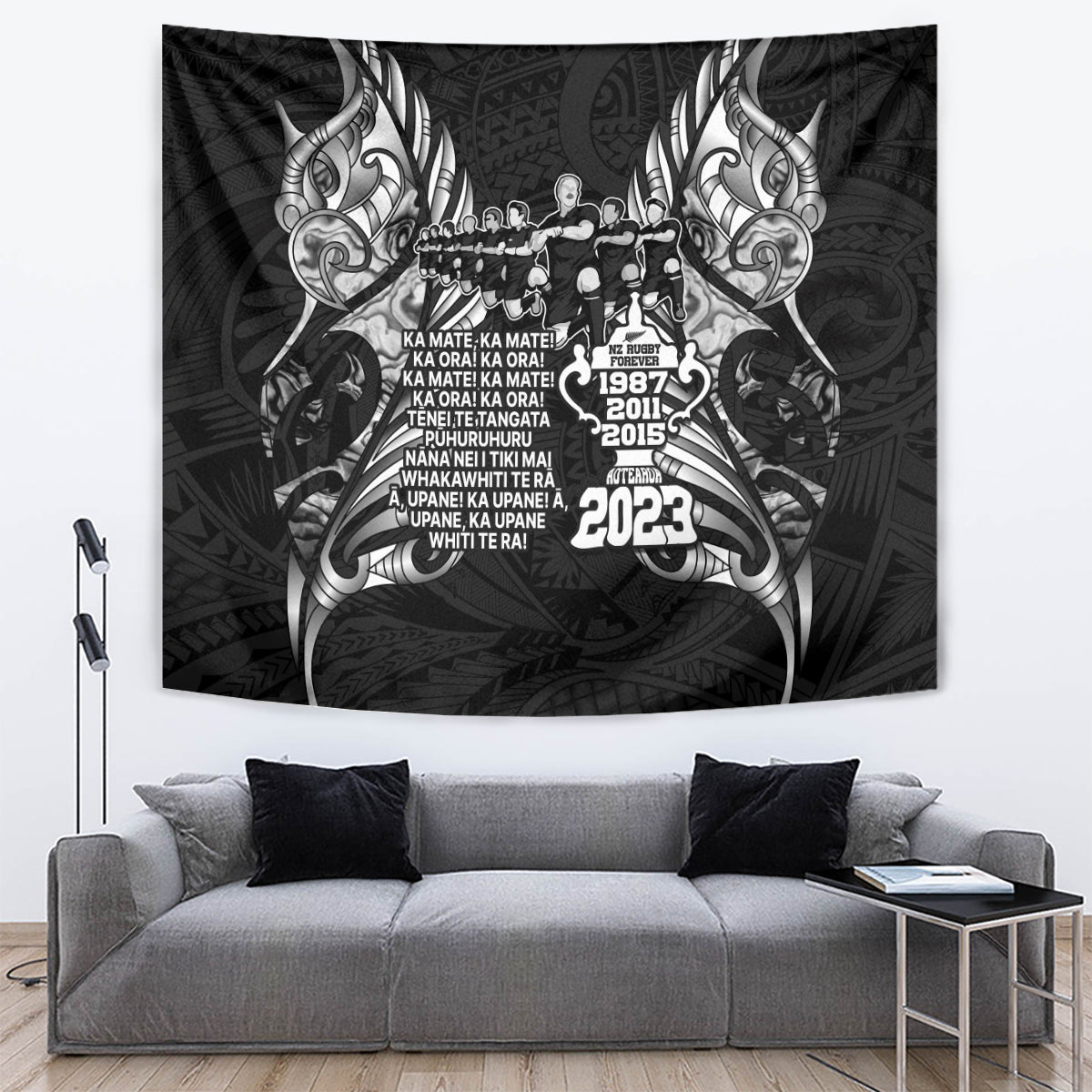 New Zealand Rugby Tapestry Black Haka Dance With NZ Champions History - Wonder Print Shop