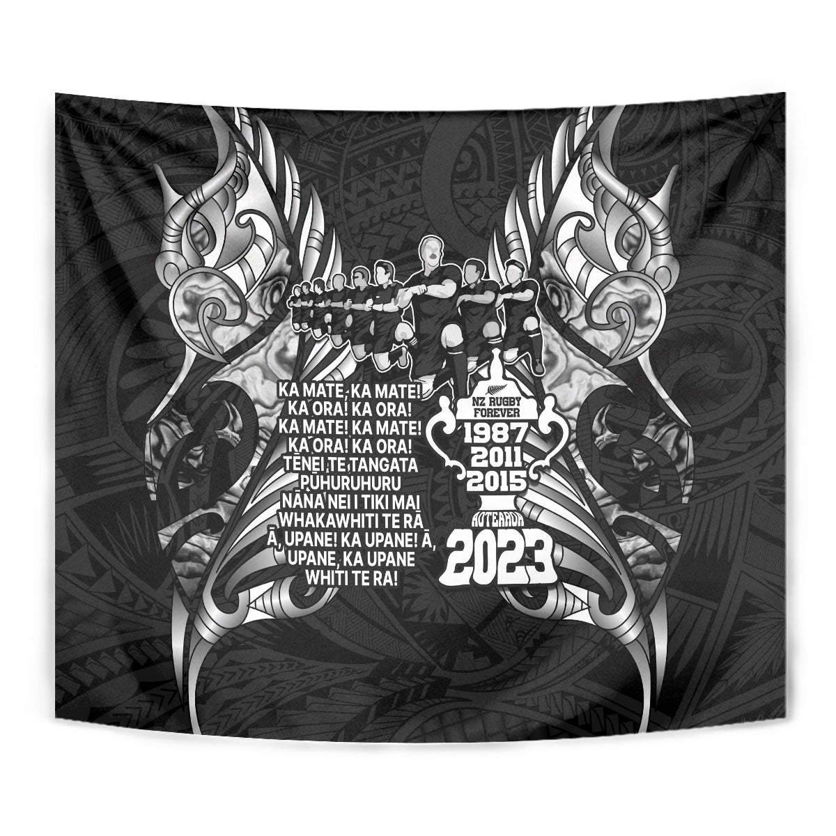 New Zealand Rugby Tapestry Black Haka Dance With NZ Champions History - Wonder Print Shop