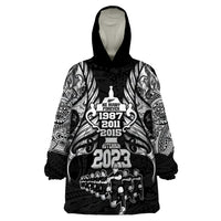 New Zealand Rugby Wearable Blanket Hoodie Black Haka Dance With NZ Champions History - Wonder Print Shop
