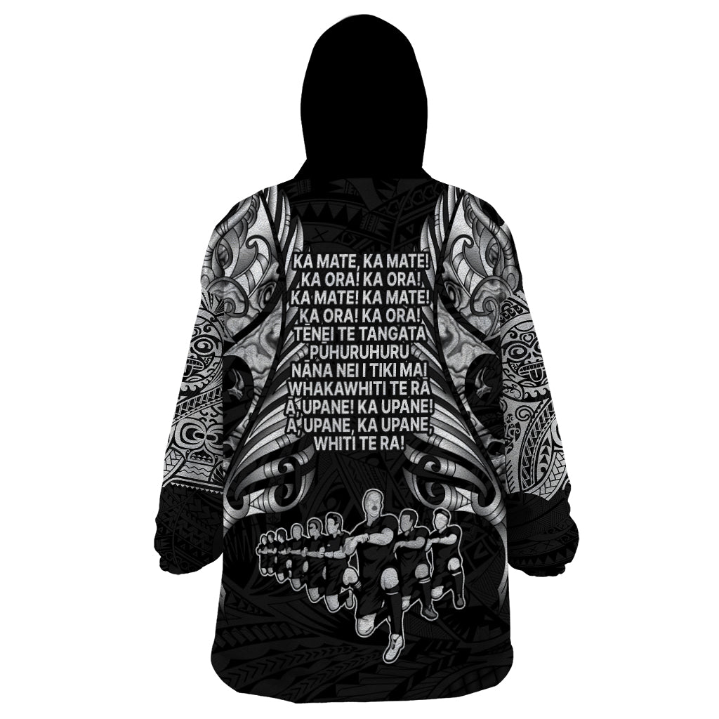 New Zealand Rugby Wearable Blanket Hoodie Black Haka Dance With NZ Champions History - Wonder Print Shop