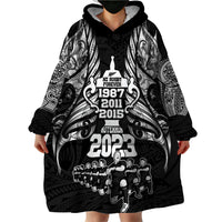 New Zealand Rugby Wearable Blanket Hoodie Black Haka Dance With NZ Champions History - Wonder Print Shop