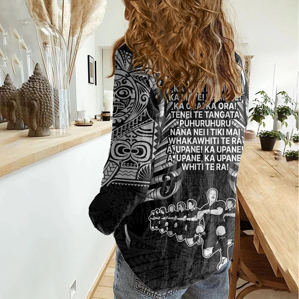 New Zealand Rugby Women Casual Shirt Black Haka Dance With NZ Champions History - Wonder Print Shop