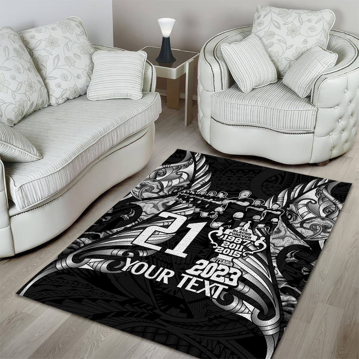 Custom New Zealand Rugby Area Rug Black Haka Dance With NZ Champions History LT9 - Wonder Print Shop
