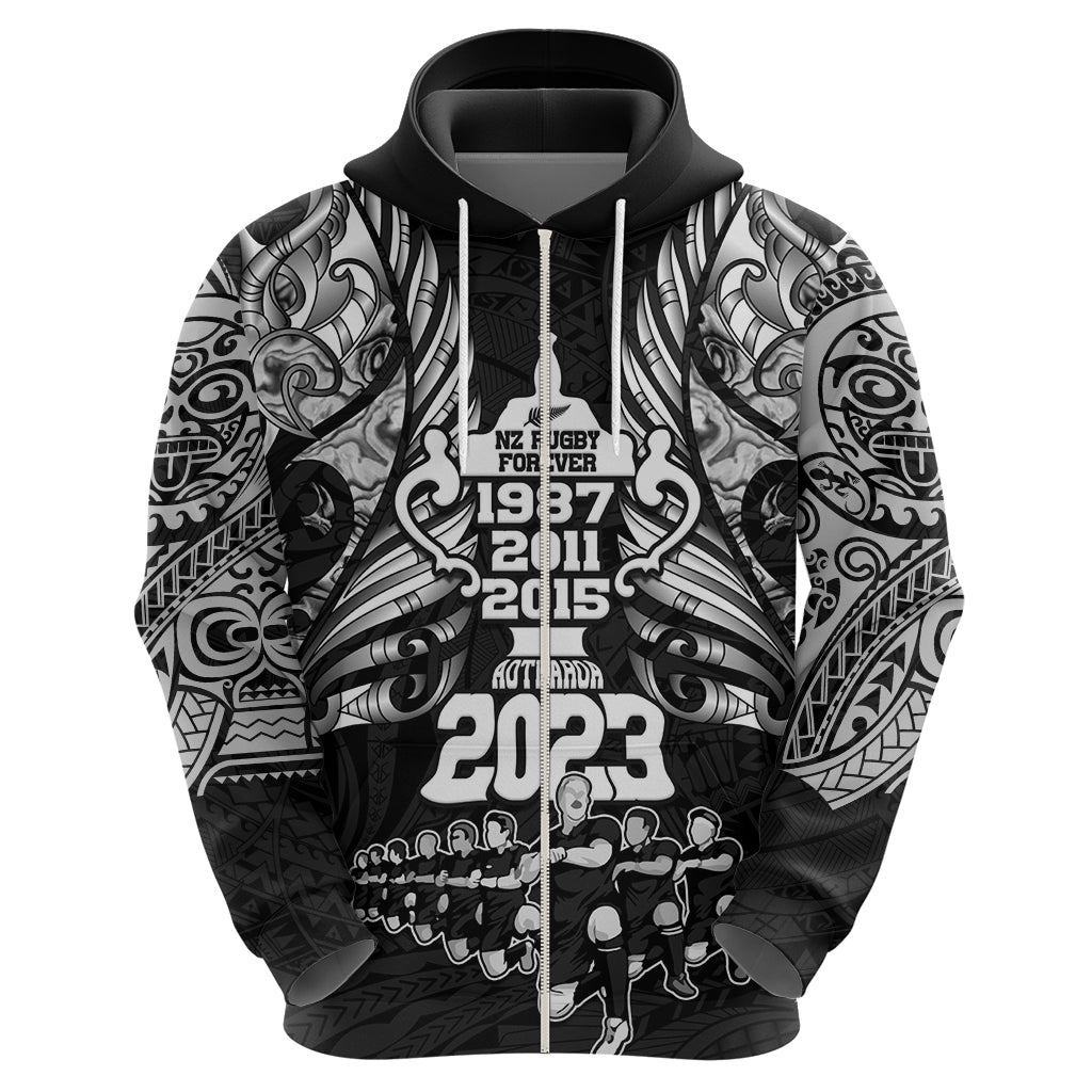 Custom New Zealand Rugby Hoodie Black Haka Dance With NZ Champions History - Wonder Print Shop