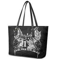 Custom New Zealand Rugby Leather Tote Bag Black Haka Dance With NZ Champions History - Wonder Print Shop