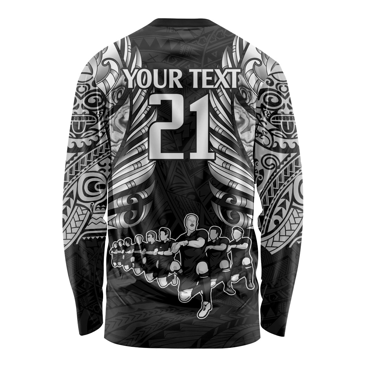 Custom New Zealand Rugby Long Sleeve Shirt Black Haka Dance With NZ Champions History - Wonder Print Shop