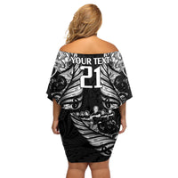 Custom New Zealand Rugby Off Shoulder Short Dress Black Haka Dance With NZ Champions History - Wonder Print Shop
