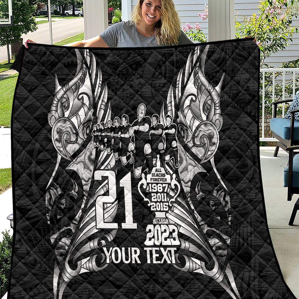 Custom New Zealand Rugby Quilt Black Haka Dance With NZ Champions History - Wonder Print Shop