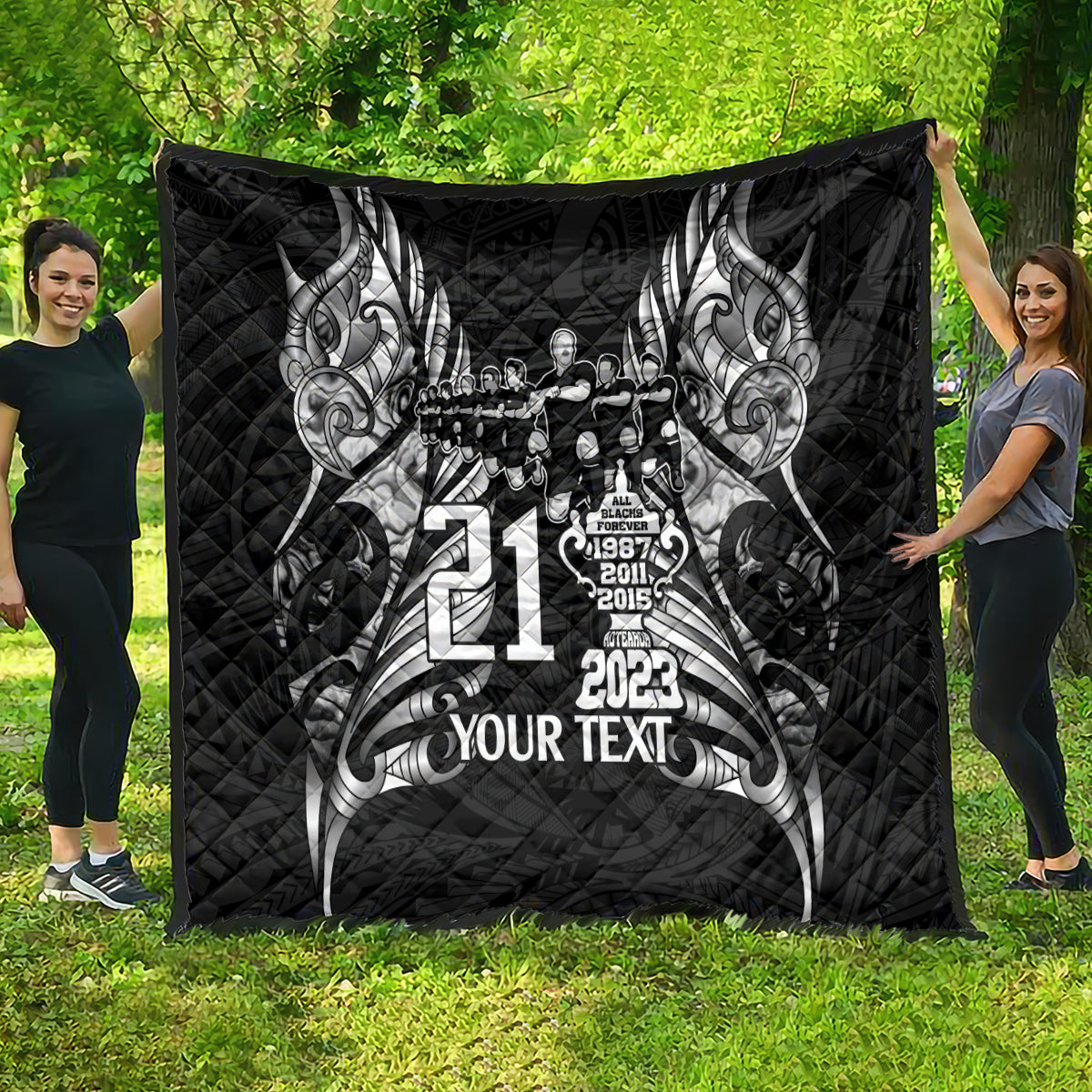 Custom New Zealand Rugby Quilt Black Haka Dance With NZ Champions History - Wonder Print Shop