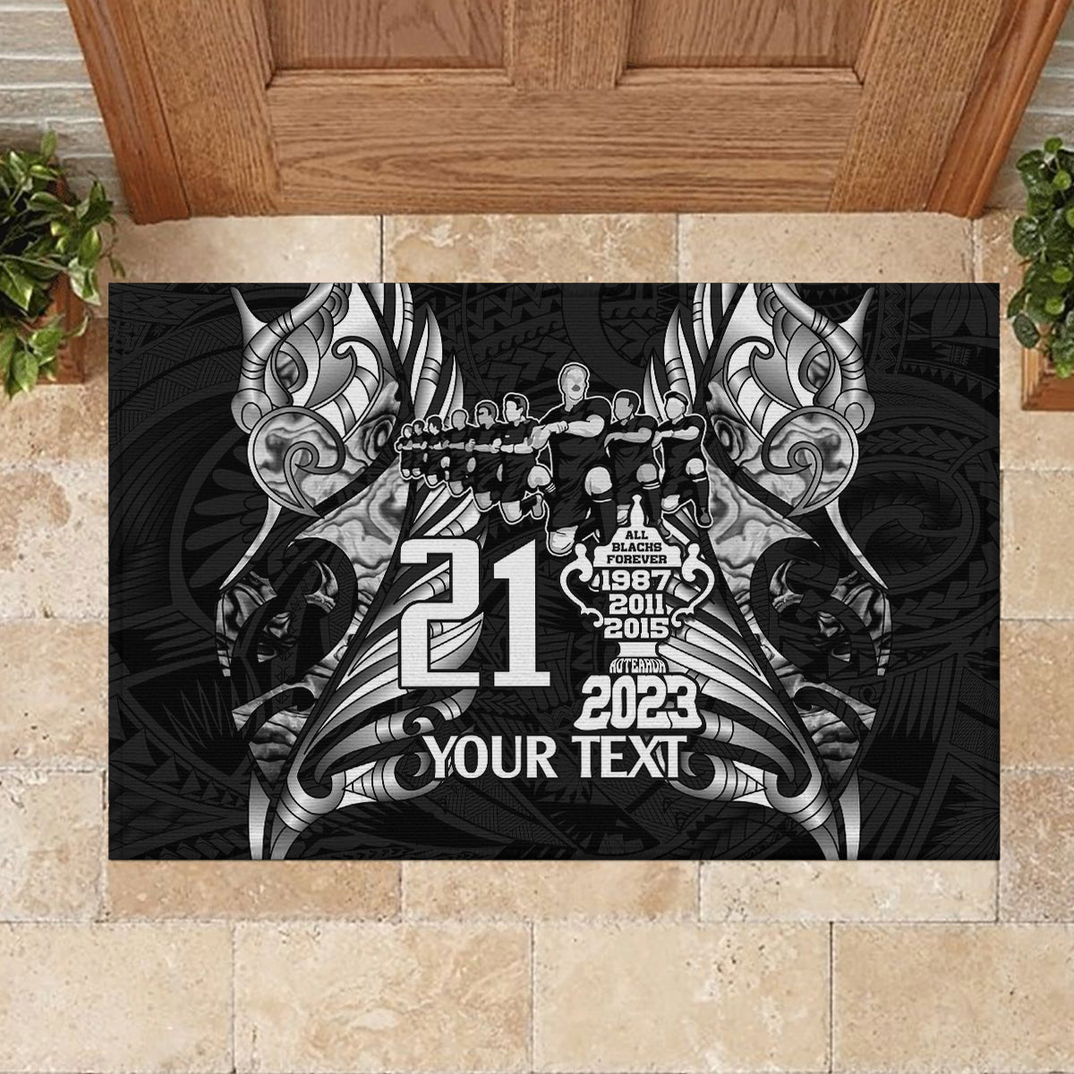 Custom New Zealand Rugby Rubber Doormat Black Haka Dance With NZ Champions History - Wonder Print Shop