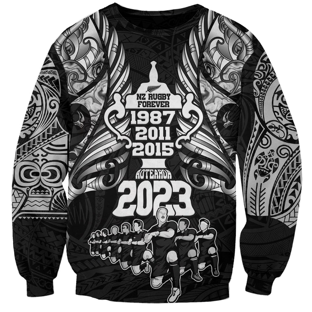 Custom New Zealand Rugby Sweatshirt Black Haka Dance With NZ Champions History - Wonder Print Shop