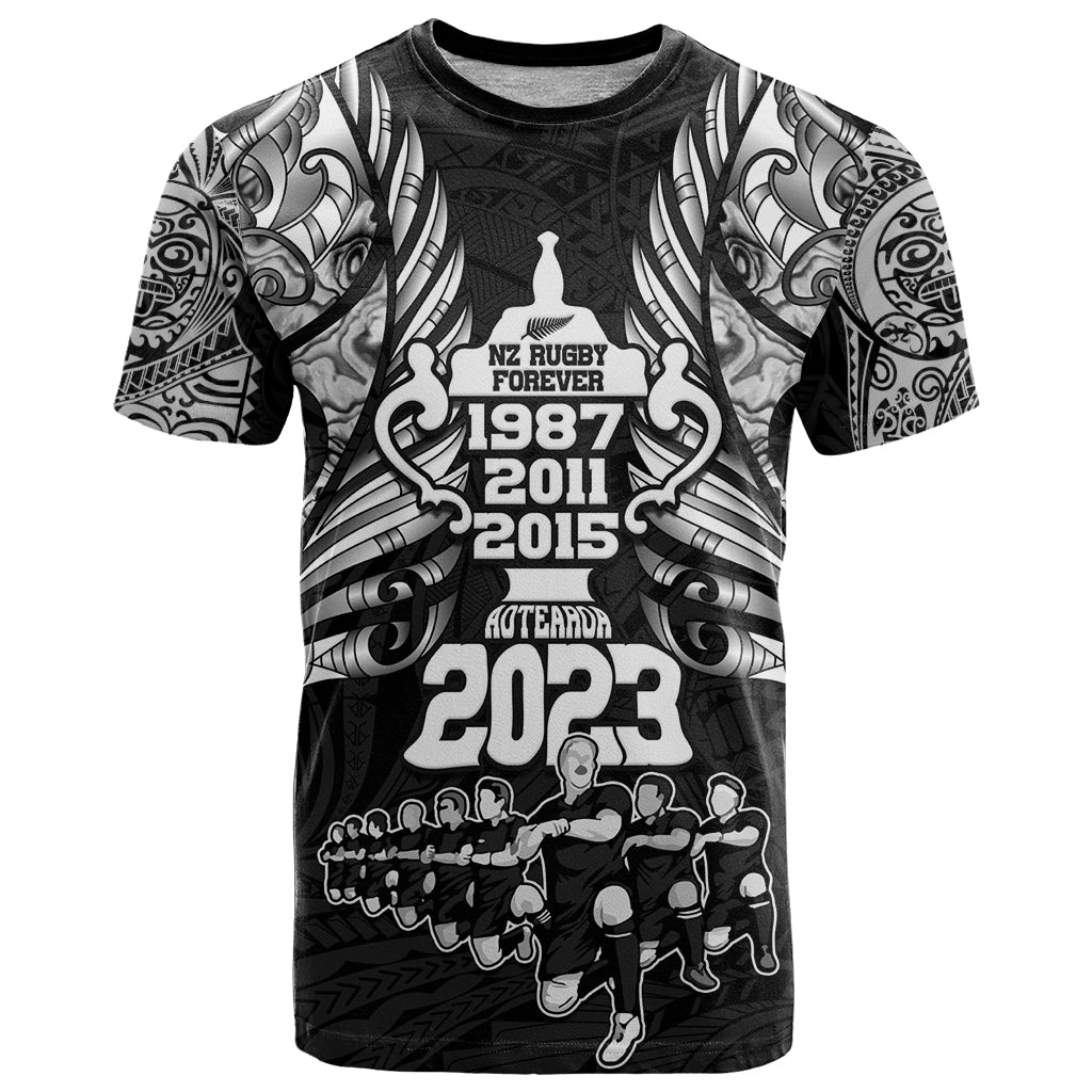 Custom New Zealand Rugby T Shirt Black Haka Dance With NZ Champions History - Wonder Print Shop