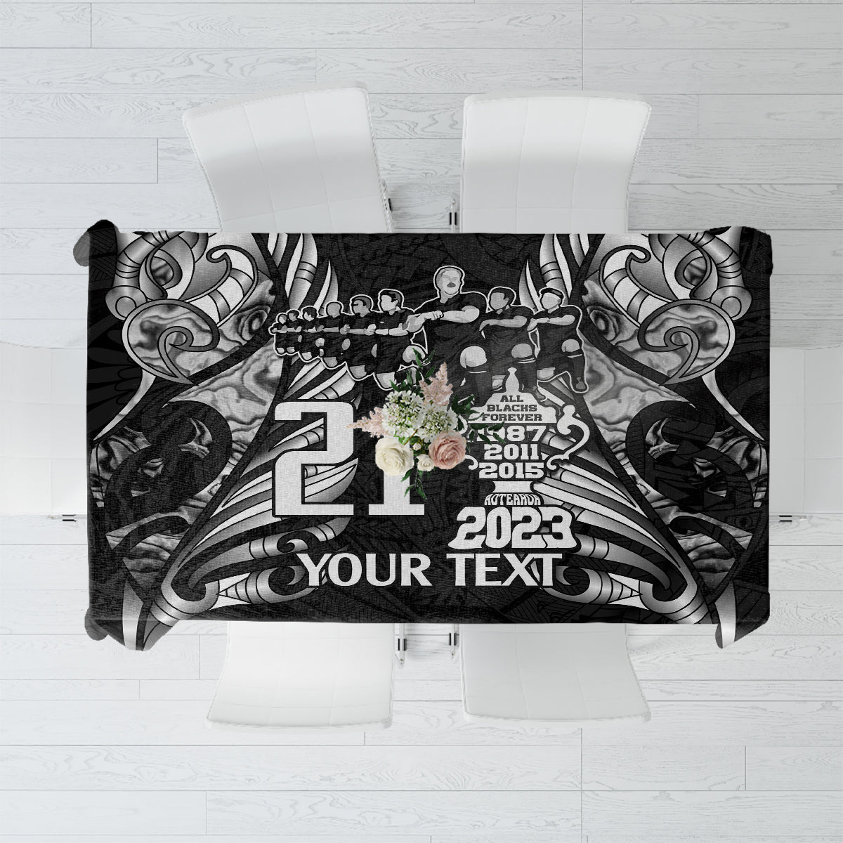 Custom New Zealand Rugby Tablecloth Black Haka Dance With NZ Champions History - Wonder Print Shop