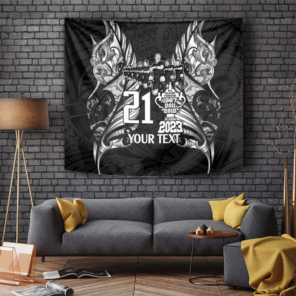 Custom New Zealand Rugby Tapestry Black Haka Dance With NZ Champions History - Wonder Print Shop