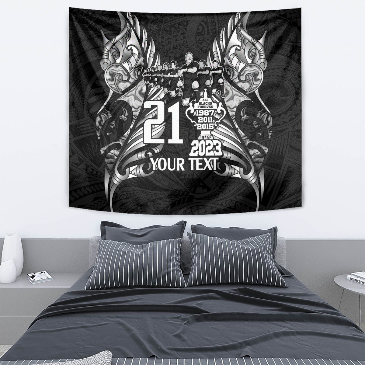 Custom New Zealand Rugby Tapestry Black Haka Dance With NZ Champions History - Wonder Print Shop