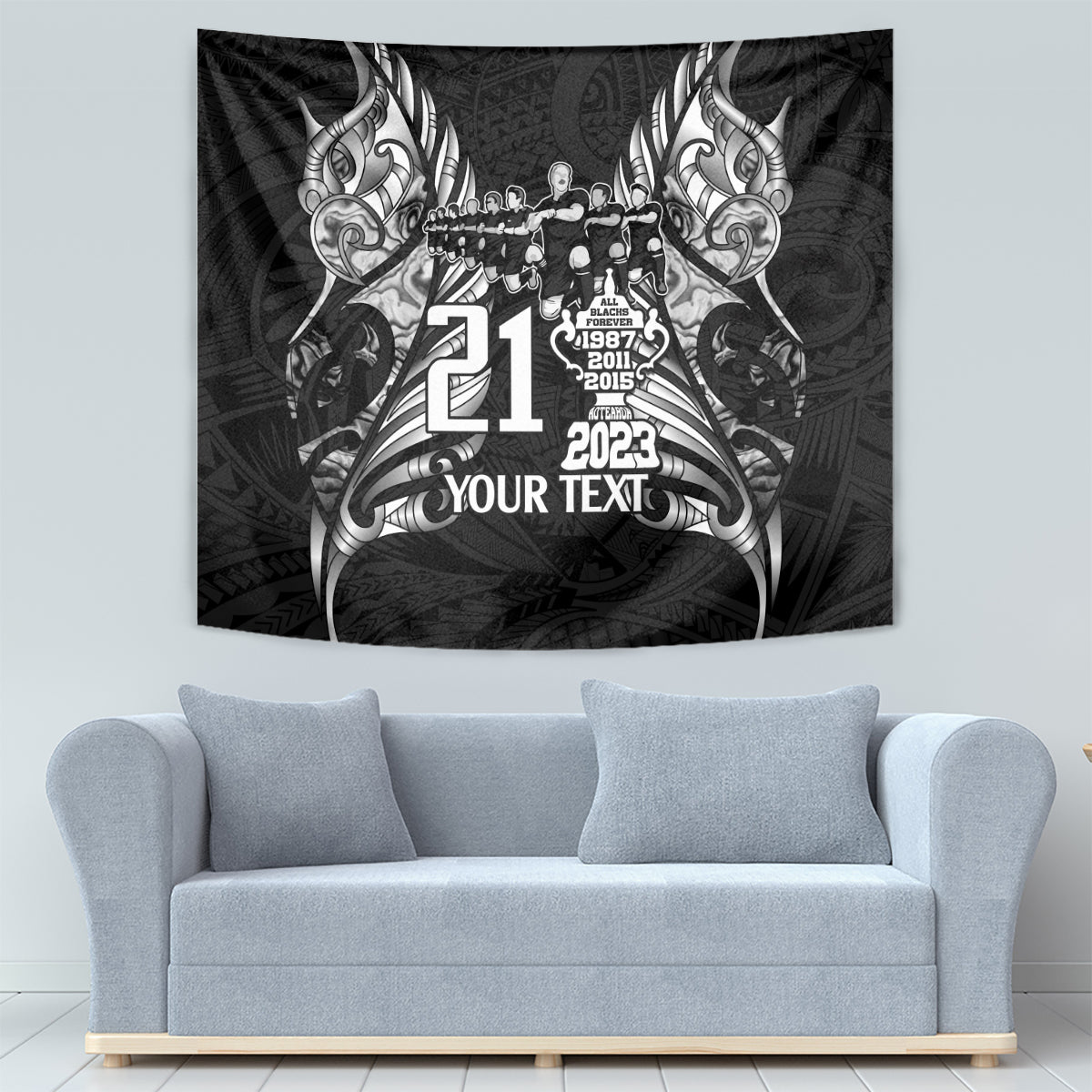 Custom New Zealand Rugby Tapestry Black Haka Dance With NZ Champions History - Wonder Print Shop