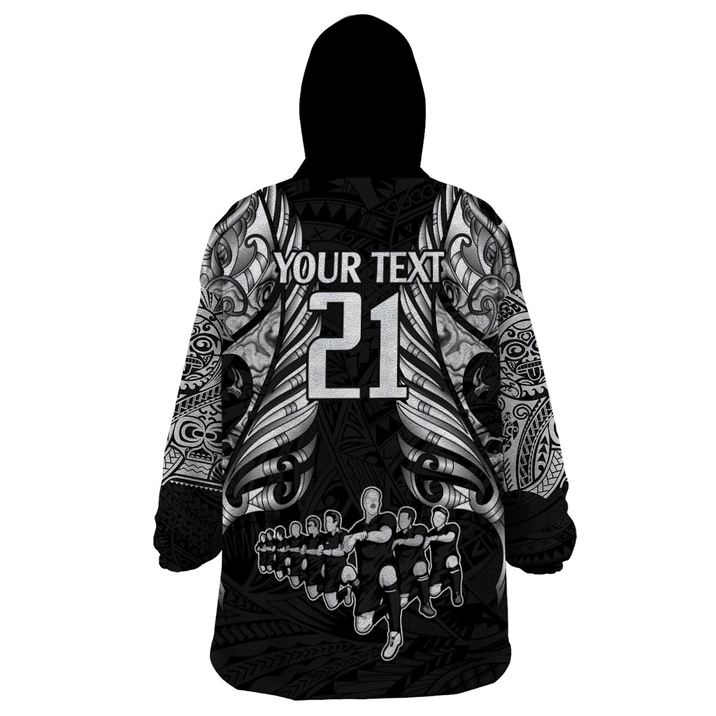 Custom New Zealand Rugby Wearable Blanket Hoodie Black Haka Dance With NZ Champions History - Wonder Print Shop