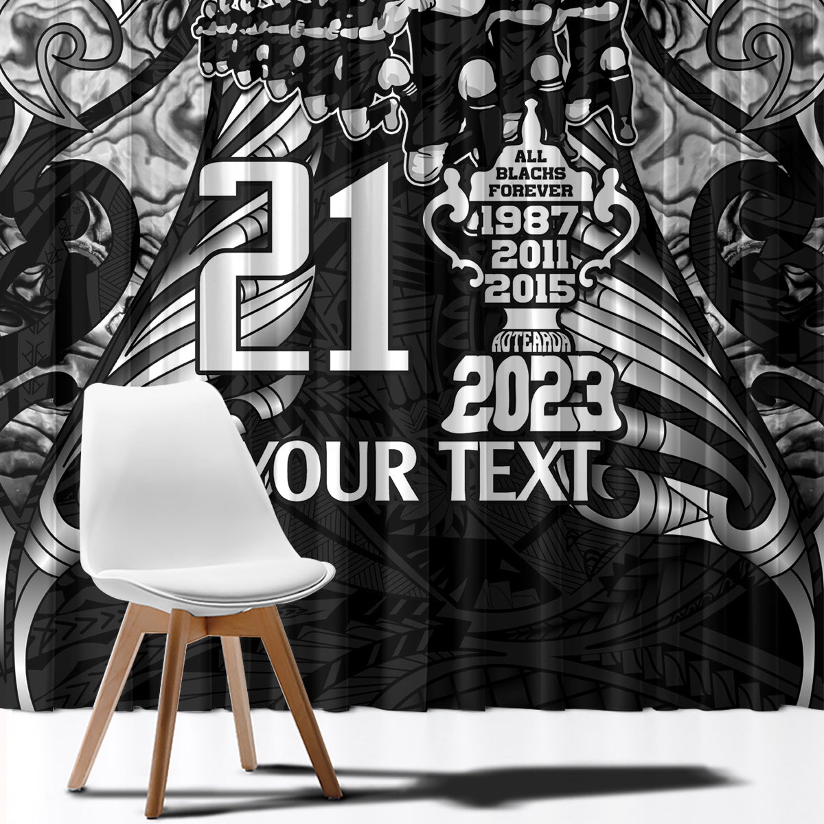 Custom New Zealand Rugby Window Curtain Black Haka Dance With NZ Champions History - Wonder Print Shop