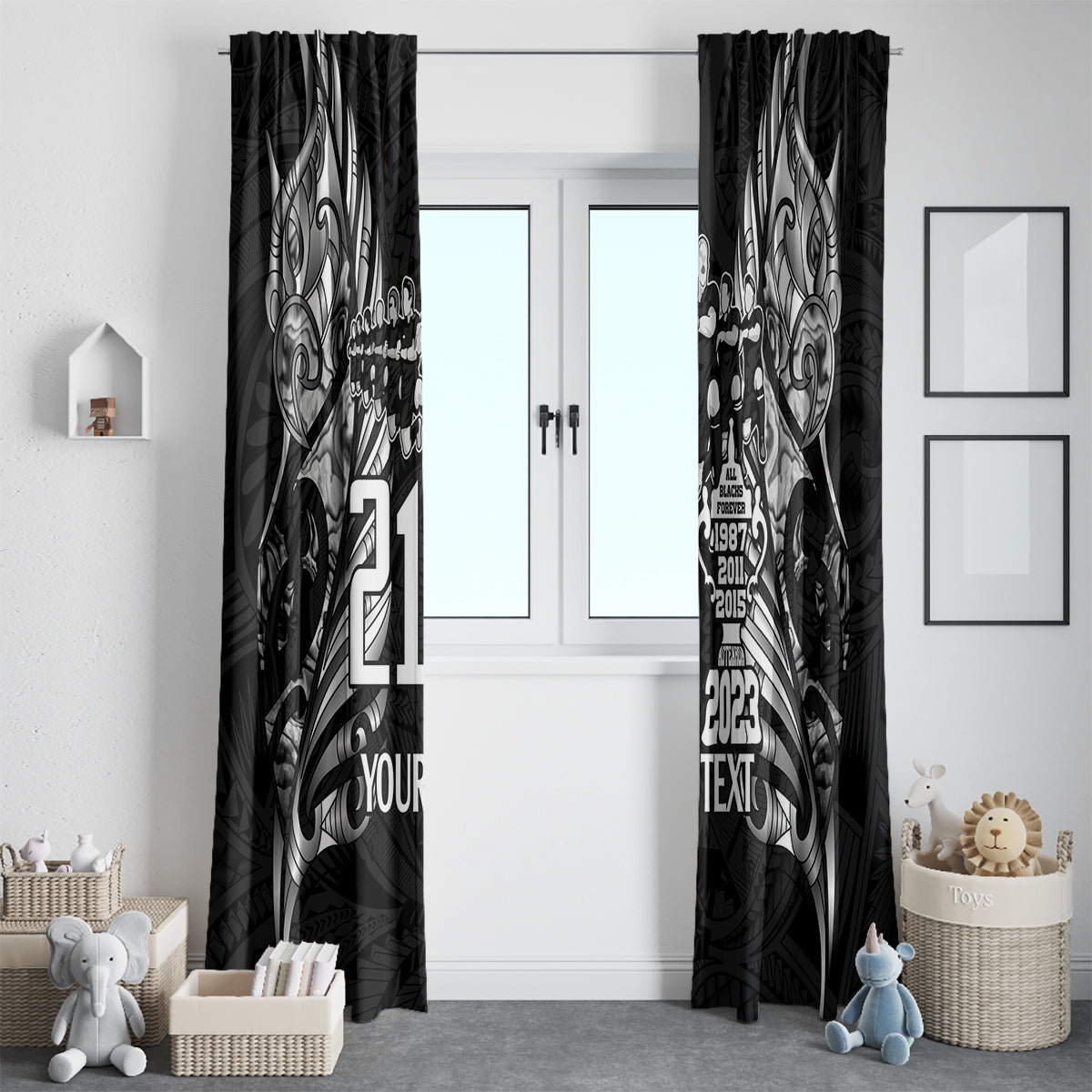 Custom New Zealand Rugby Window Curtain Black Haka Dance With NZ Champions History - Wonder Print Shop