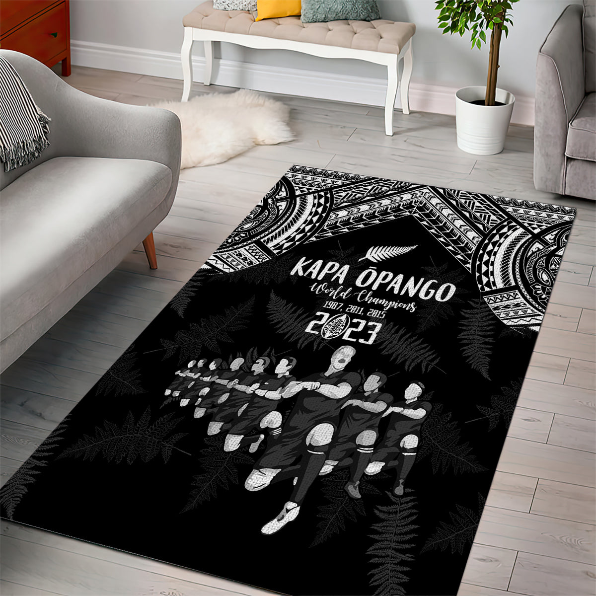 NZ Rugby Area Rug Kapa Opango Maori Haka With Years of The All Black Champions LT9 - Wonder Print Shop