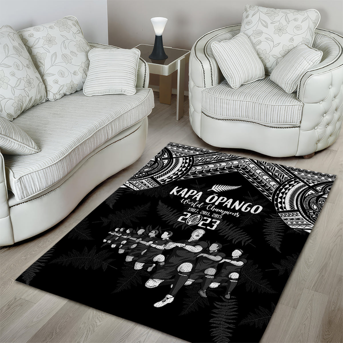 NZ Rugby Area Rug Kapa Opango Maori Haka With Years of The All Black Champions LT9 - Wonder Print Shop