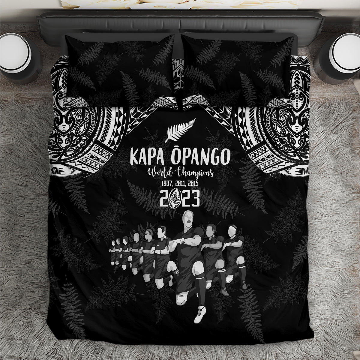 NZ Rugby Bedding Set Kapa Opango Maori Haka With Years of The All Black Champions LT9 - Wonder Print Shop