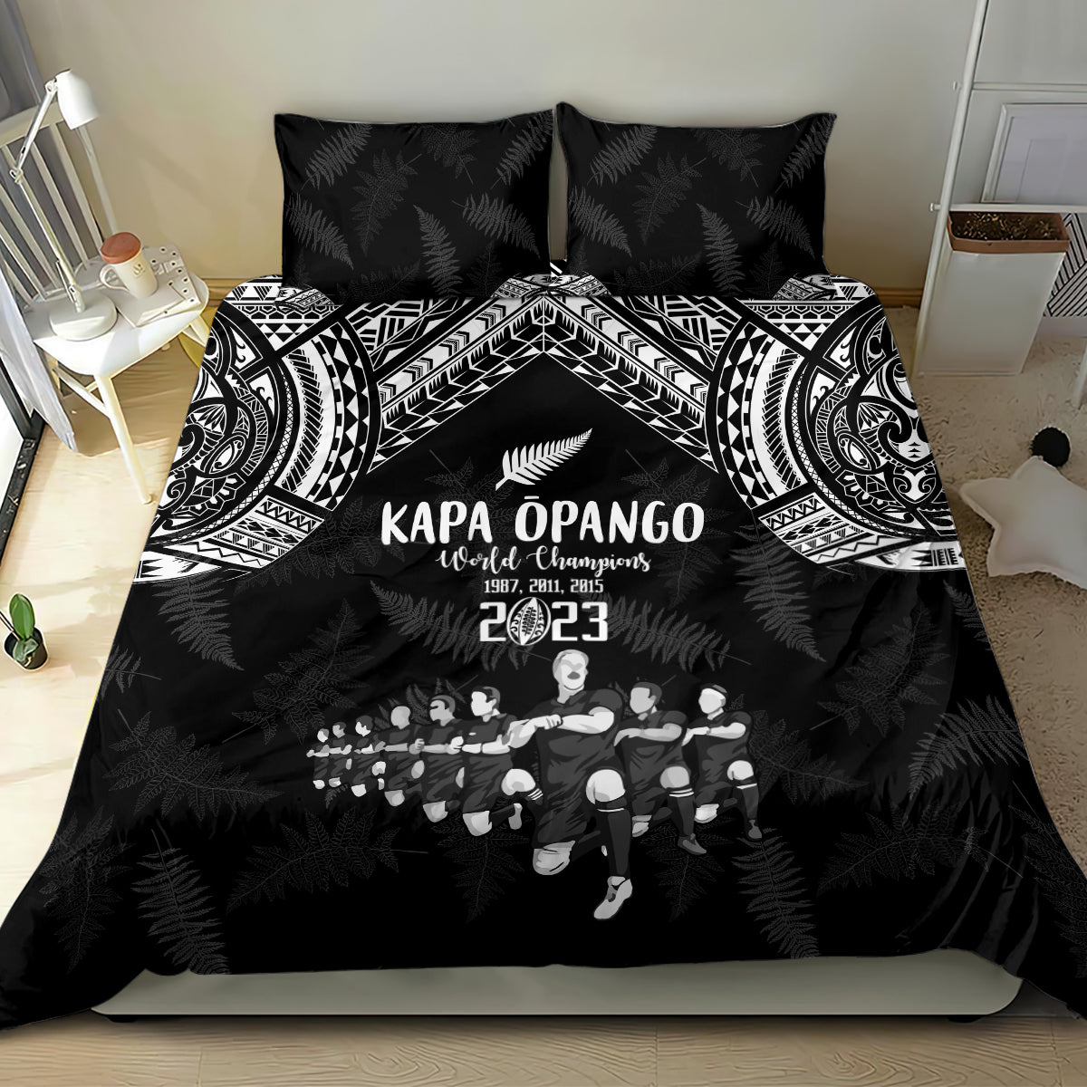 NZ Rugby Bedding Set Kapa Opango Maori Haka With Years of The All Black Champions LT9 - Wonder Print Shop