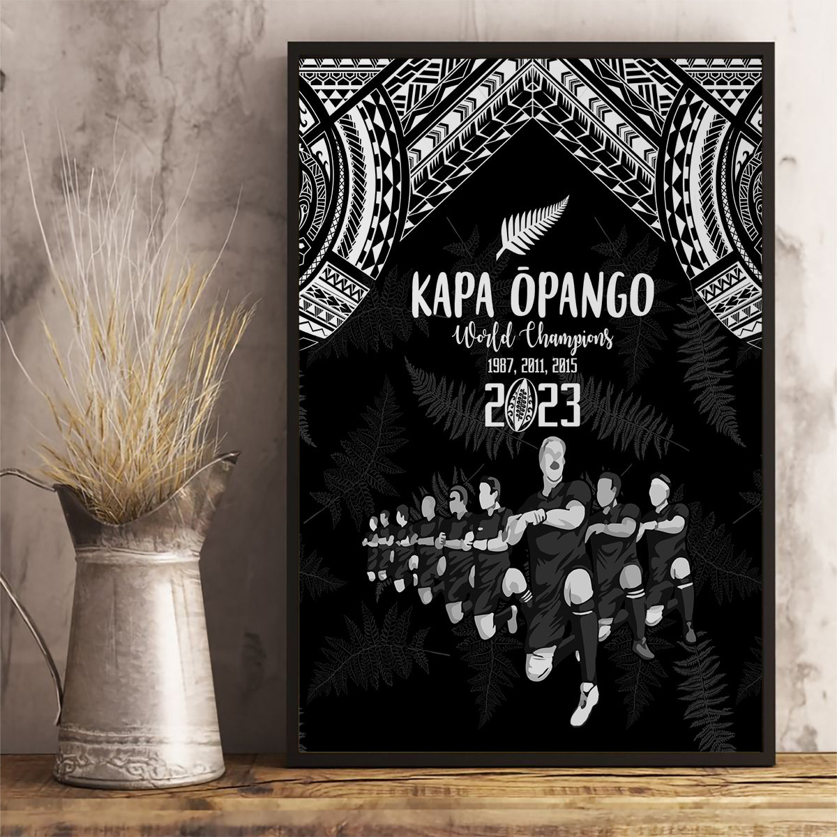 NZ Rugby Canvas Wall Art Kapa Opango Maori Haka With Years of The All Black Champions LT9 - Wonder Print Shop