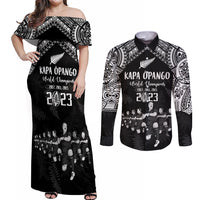 NZ Rugby Couples Matching Off Shoulder Maxi Dress and Long Sleeve Button Shirt Kapa Opango Maori Haka With Years of The All Black Champions LT9 - Wonder Print Shop