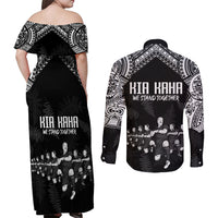 NZ Rugby Couples Matching Off Shoulder Maxi Dress and Long Sleeve Button Shirt Kapa Opango Maori Haka With Years of The All Black Champions LT9 - Wonder Print Shop