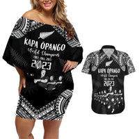 NZ Rugby Couples Matching Off Shoulder Short Dress and Hawaiian Shirt Kapa Opango Maori Haka With Years of The All Black Champions LT9 - Wonder Print Shop