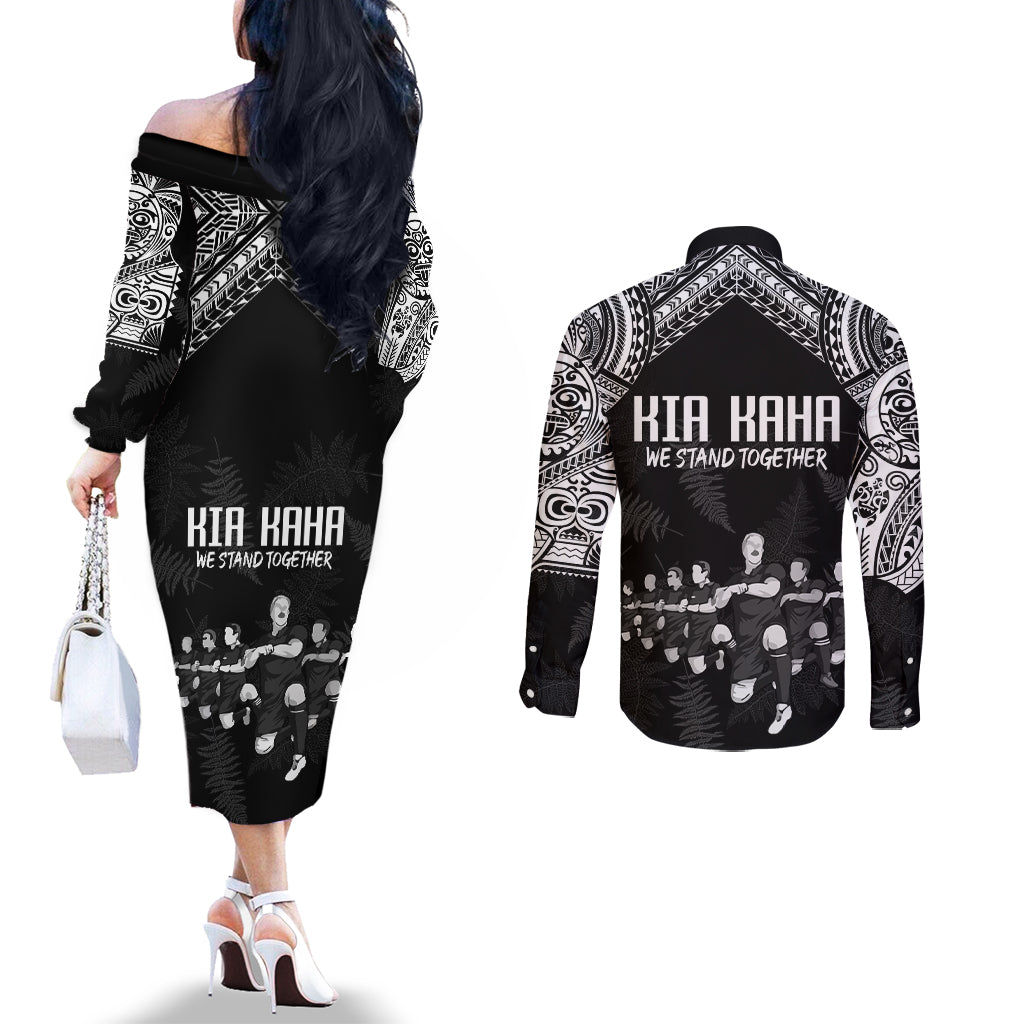 nz-rugby-couples-matching-off-the-shoulder-long-sleeve-dress-and-long-sleeve-button-shirt-kapa-opango-maori-haka-with-years-of-the-all-black-champions
