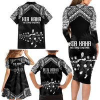 NZ Rugby Family Matching Long Sleeve Bodycon Dress and Hawaiian Shirt Kapa Opango Maori Haka With Years of The All Black Champions LT9 - Wonder Print Shop