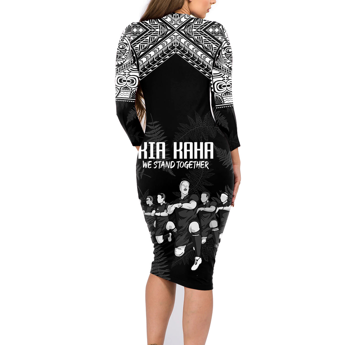 NZ Rugby Family Matching Long Sleeve Bodycon Dress and Hawaiian Shirt Kapa Opango Maori Haka With Years of The All Black Champions LT9 - Wonder Print Shop