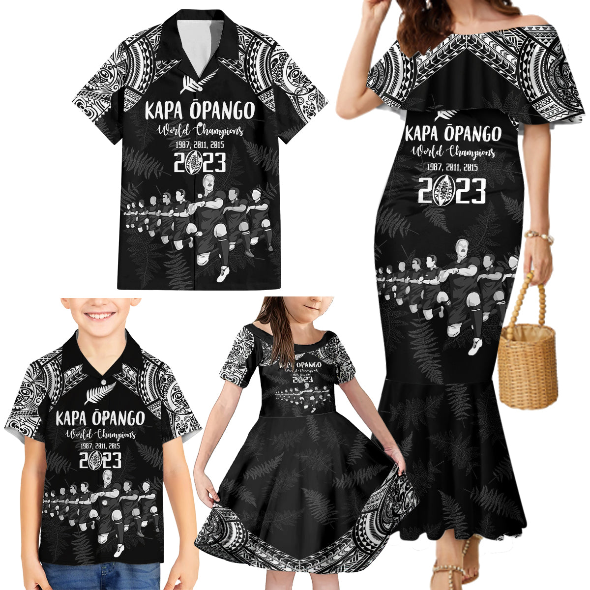 NZ Rugby Family Matching Mermaid Dress and Hawaiian Shirt Kapa Opango Maori Haka With Years of The All Black Champions LT9 - Wonder Print Shop