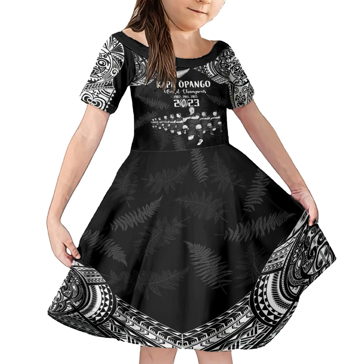 NZ Rugby Family Matching Off Shoulder Short Dress and Hawaiian Shirt Kapa Opango Maori Haka With Years of The All Black Champions LT9 - Wonder Print Shop