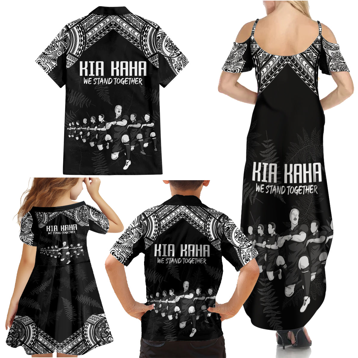 NZ Rugby Family Matching Summer Maxi Dress and Hawaiian Shirt Kapa Opango Maori Haka With Years of The All Black Champions - Wonder Print Shop