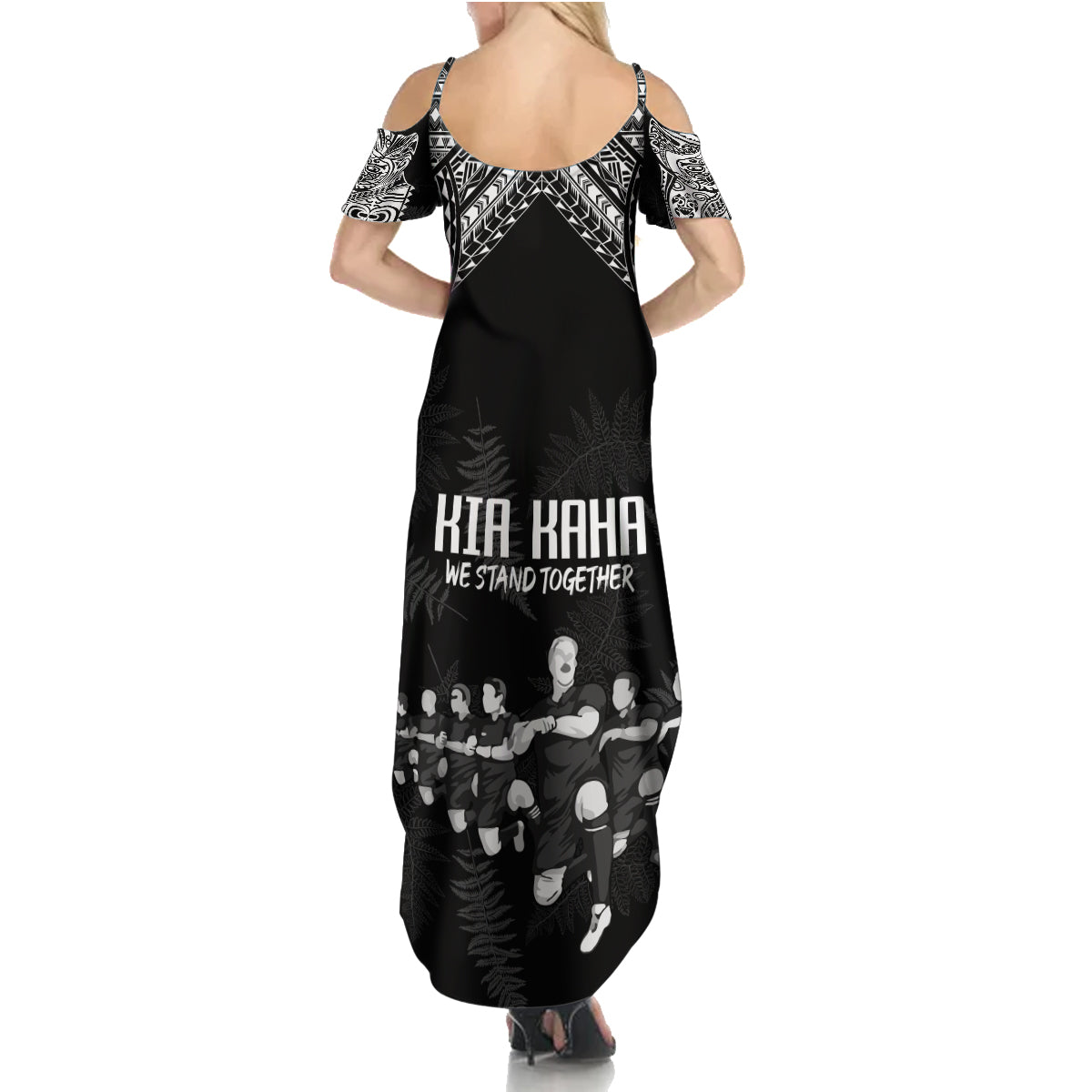 NZ Rugby Family Matching Summer Maxi Dress and Hawaiian Shirt Kapa Opango Maori Haka With Years of The All Black Champions - Wonder Print Shop