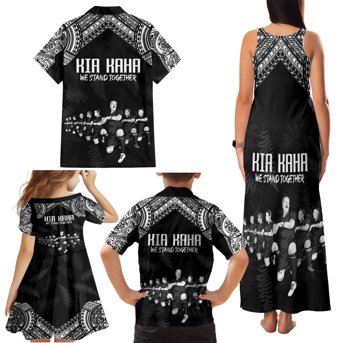 NZ Rugby Family Matching Tank Maxi Dress and Hawaiian Shirt Kapa Opango Maori Haka With Years of The All Black Champions - Wonder Print Shop