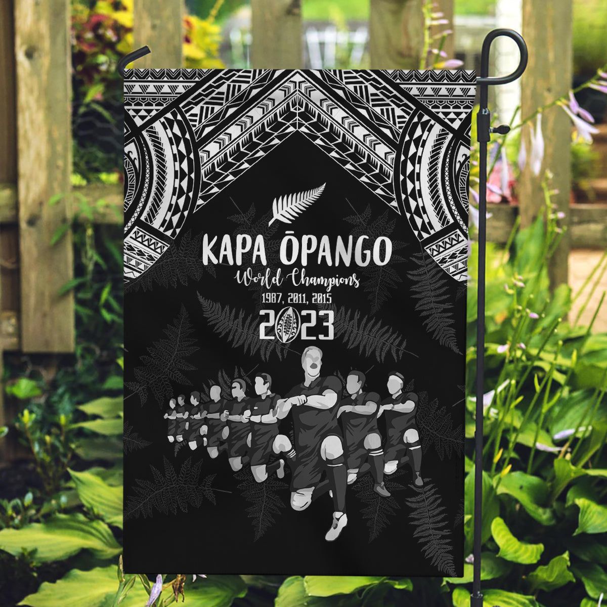 NZ Rugby Garden Flag Kapa Opango Maori Haka With Years of The All Black Champions - Wonder Print Shop