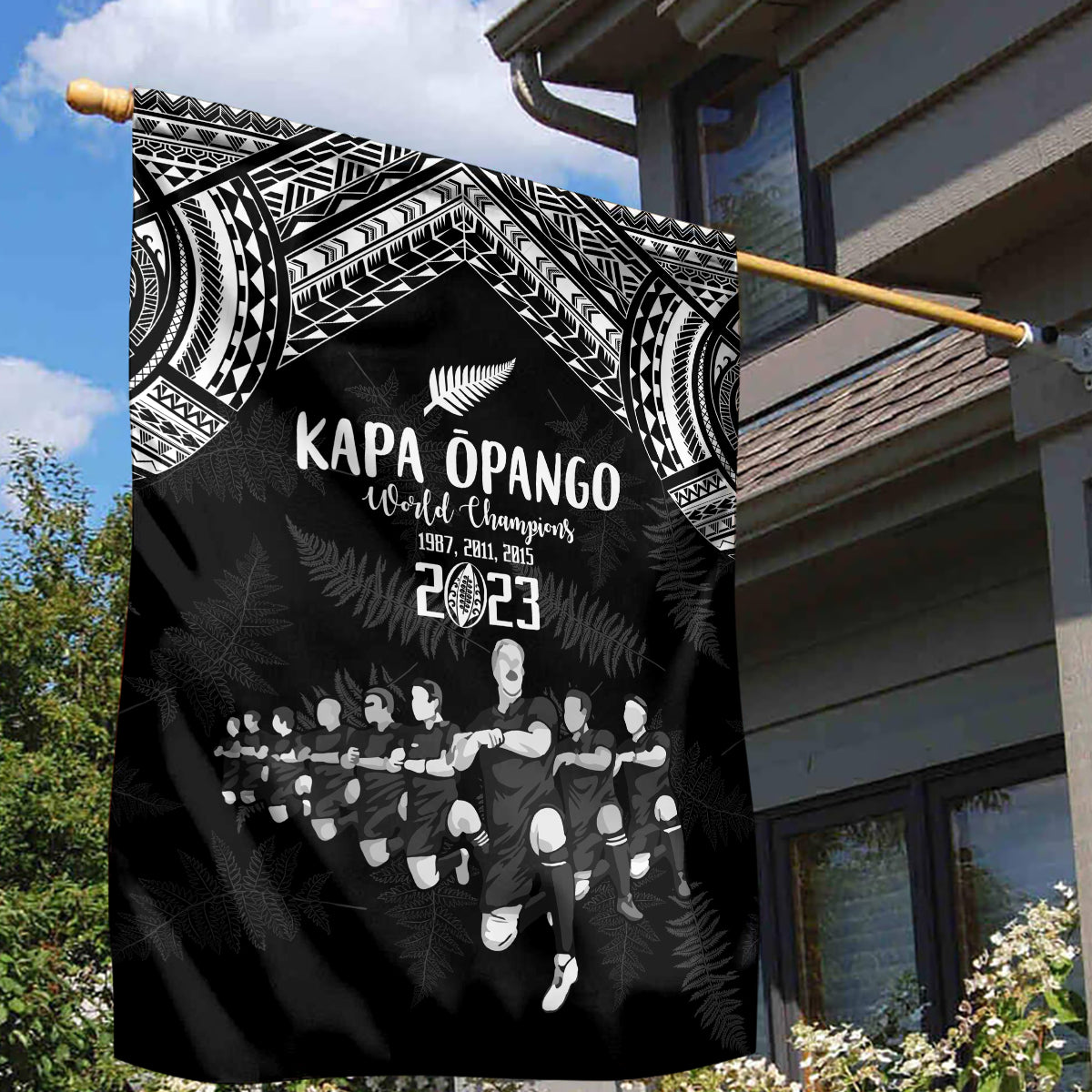 NZ Rugby Garden Flag Kapa Opango Maori Haka With Years of The All Black Champions - Wonder Print Shop