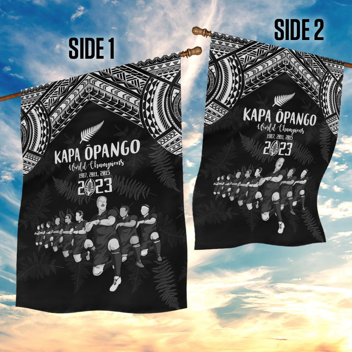 NZ Rugby Garden Flag Kapa Opango Maori Haka With Years of The All Black Champions - Wonder Print Shop